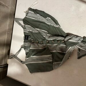 Striped Button-Up Crop Top and pants